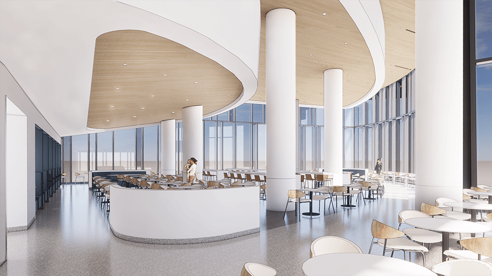 An interior rendering of the UPMC Presbyterian expansion dining  area.